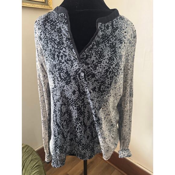 The Limited Tops - The Limited Abstract Print Long Sleeve Blouse Women’s Large Gray Black